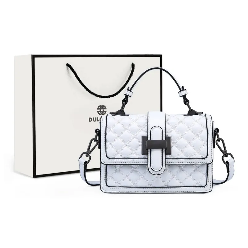 DULOREN Cow Leather Crossbody Bags Handbags Medium Size Women's Black/White-4