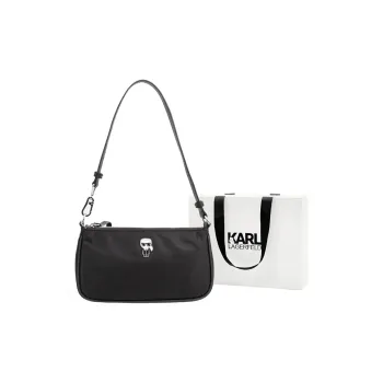 KARL LAGERFELD Nylon With Top Grain Cow Leather Handbag, Shoulder Bag, Crossbody Bag Women's Black