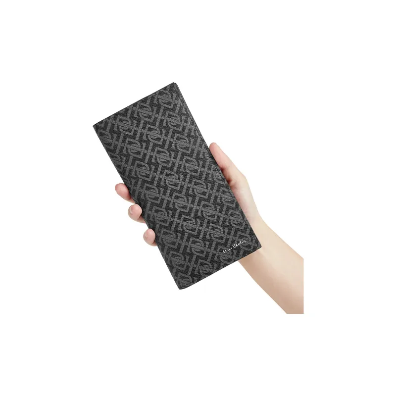 PIERRE CARDIN PVC With Top Grain Cow Leather Wallet Men's Black Gray-4