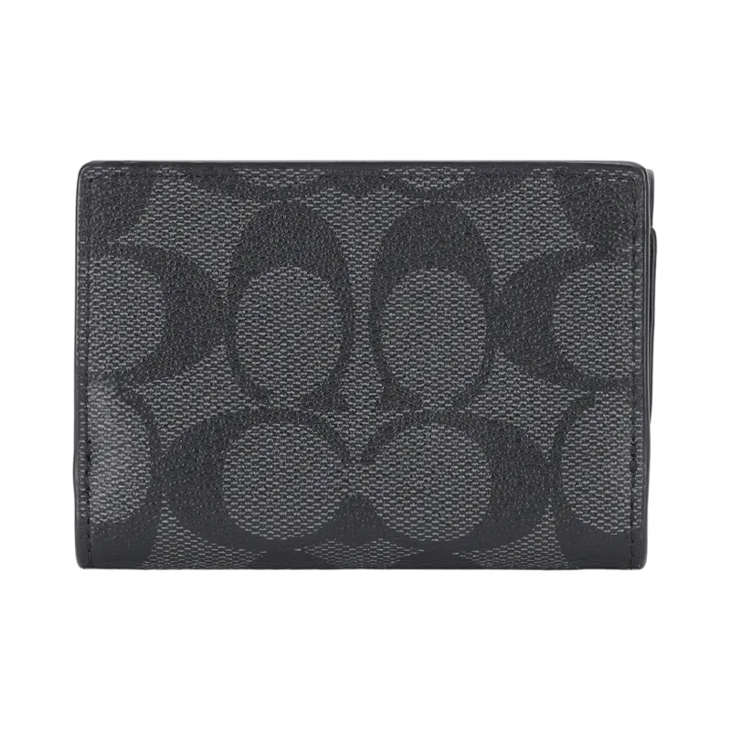 COACH Micro Canvas With Leather Canvas Bag Coin Purse Wallet Regular Unisex Black-3