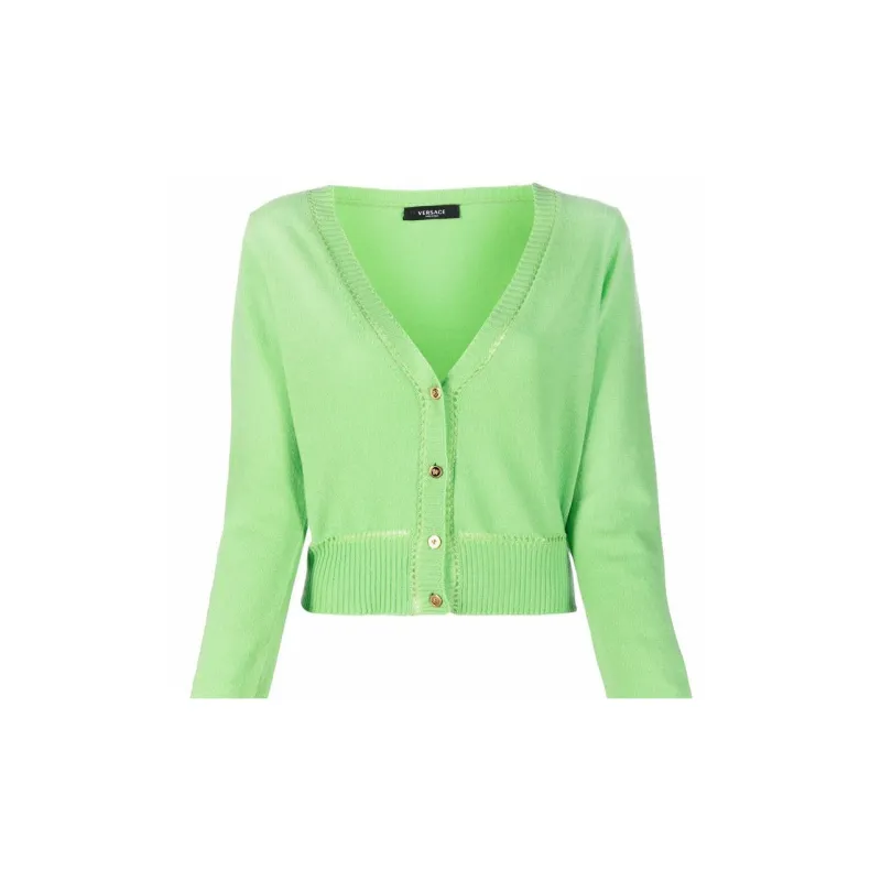 VERSACE Knitted Fabric Cardigan Coat Women's Green-1