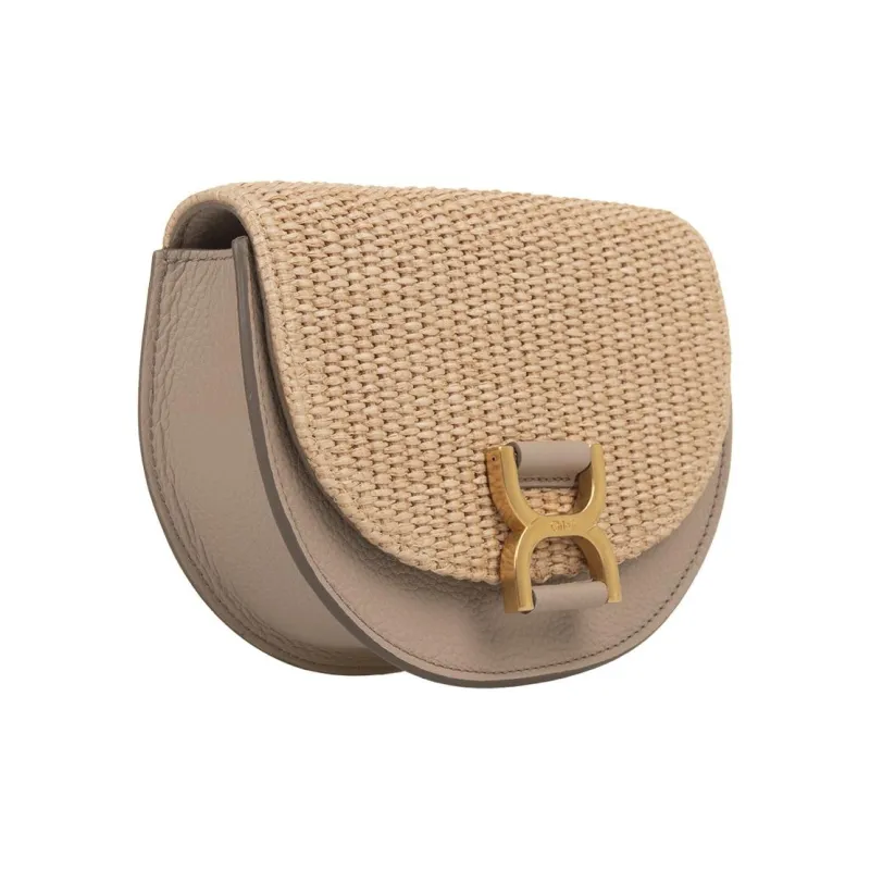 Chloe Marcie Calfskin With Raffia Crossbody Bag, Shoulder Bag Mini Women's Mud-1