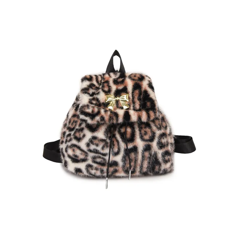 DALO Plush Backpack Regular Women's Black White Brown/Pink/Khaki-22