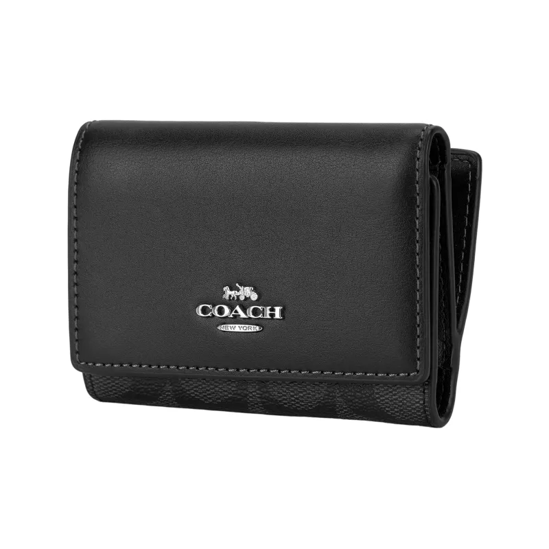 COACH Micro Canvas With Leather Canvas Bag Coin Purse Wallet Regular Unisex Black-2