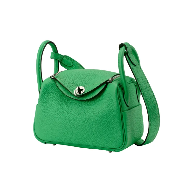 HERMES Lindy Clemence Bullock Leather Handbag, Shoulder Bag, Crossbody Bag Mini Women's 0Z Vert Comics Comic Green-3