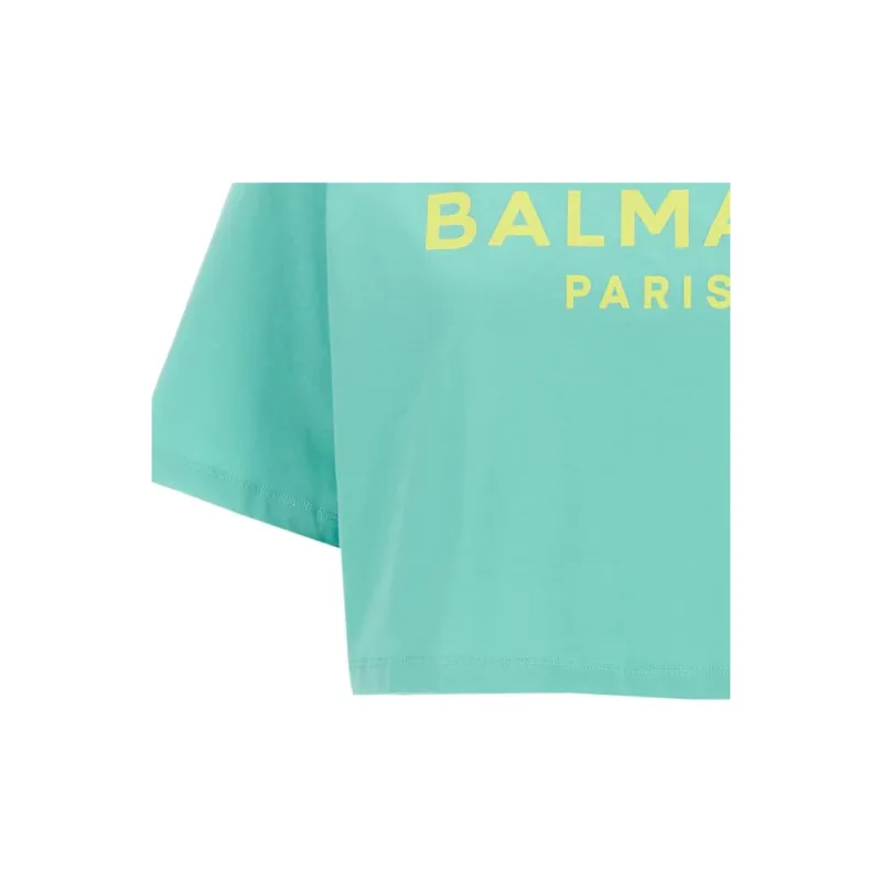 BALMAIN Logo print Cropped T shirt-6