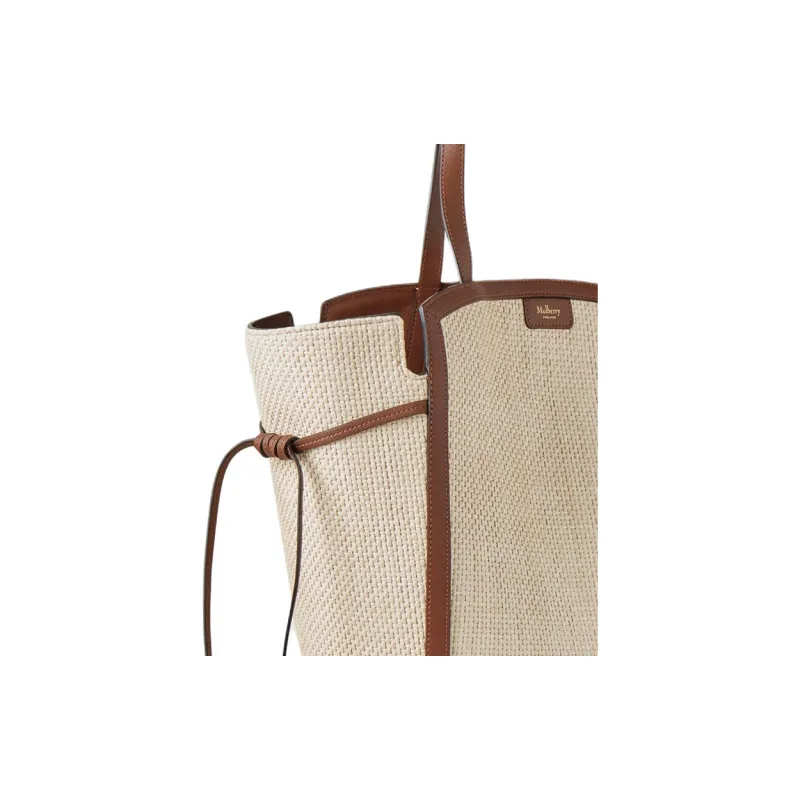 Mulberry Raffia Tote Bag, Shopping Bag, Shoulder Bag, Handbag Women's Ecru & Bright Umber-2