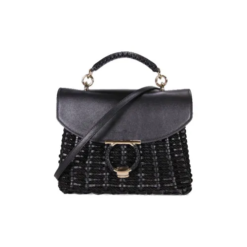 FERRAGAMO GANCINI Cow Leather Crossbody Handbag Women's Black