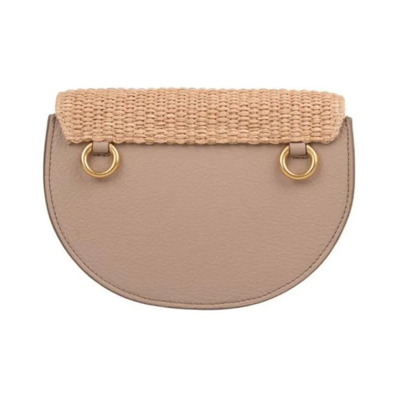 Chloe Marcie Calfskin With Raffia Crossbody Bag, Shoulder Bag Mini Women's Mud-3