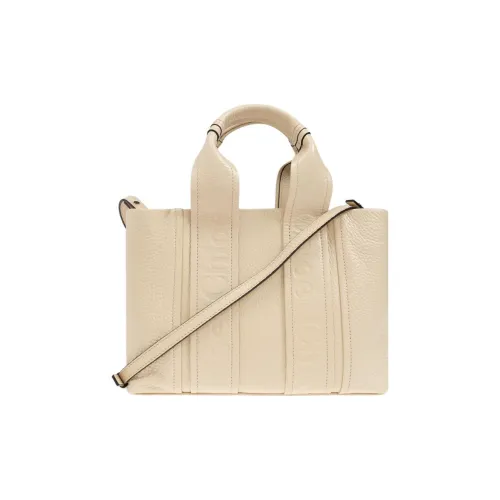 Chloe Woody Calfskin Shoulder Bag Crossbody Bag Handbag Small Size Women's Cream
