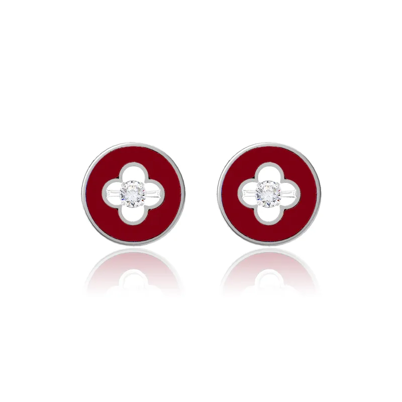 YYOGURT S925 Silver China Red Turquoise Stud Earrings Women's-0