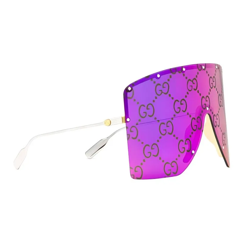 GUCCI Mask Shaped Sunglasses Shiny Yellow Gold Toned Metal Frame With Metal Studs-1
