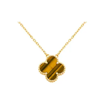Van Cleef & Arpels Alhambra Four Leaf Lucky Series Tiger's Eye Stone Necklaces Women's Gold
