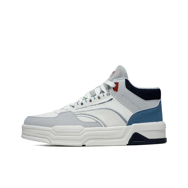 361° Non slip Lightweight Mid Top Skateboard Shoes Men's White Gray Blue-0