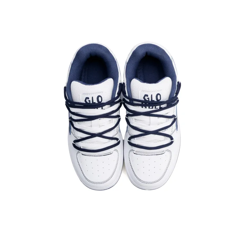 GLO BULL Skateboard Shoes Unisex Low Top Double Strap White Dark Blue-3