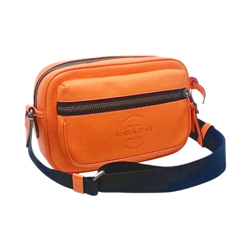 COACH Thompson High-Quality Pebbled Leather Camera Bag Shoulder Bag Crossbody Bag Medium Size Men's Bright Orange-1