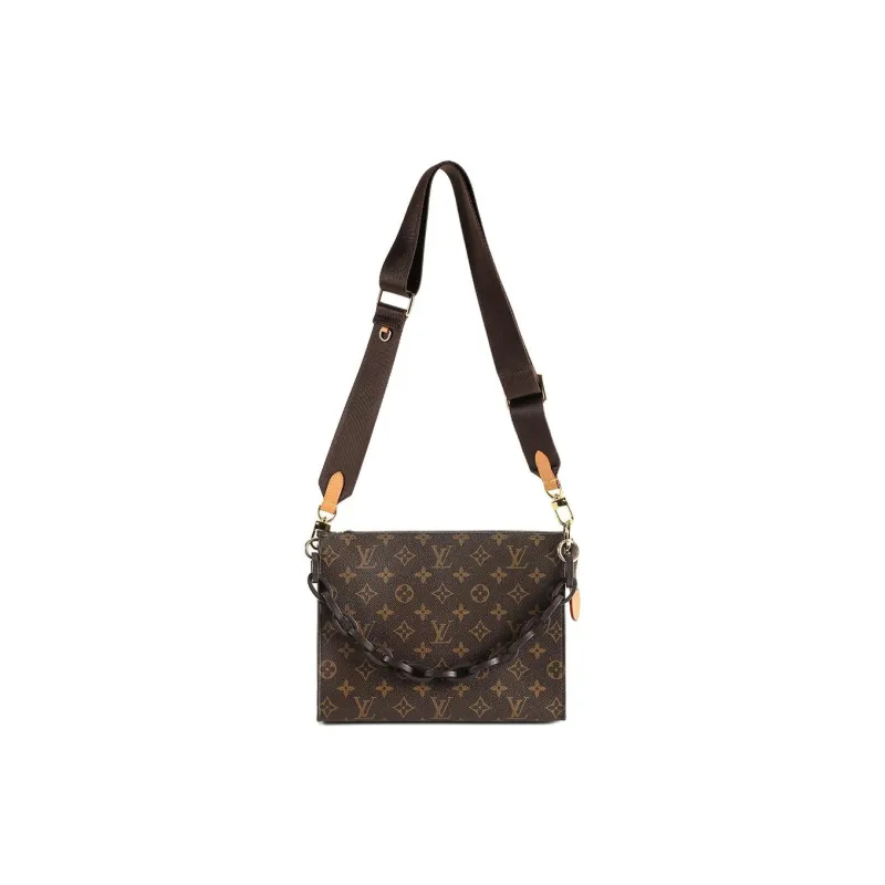 Luxury Care Artisan Workshop Canvas Shoulder Strap Gold Liner Crossbody Chain Accessory Bag Unisex Brown-1