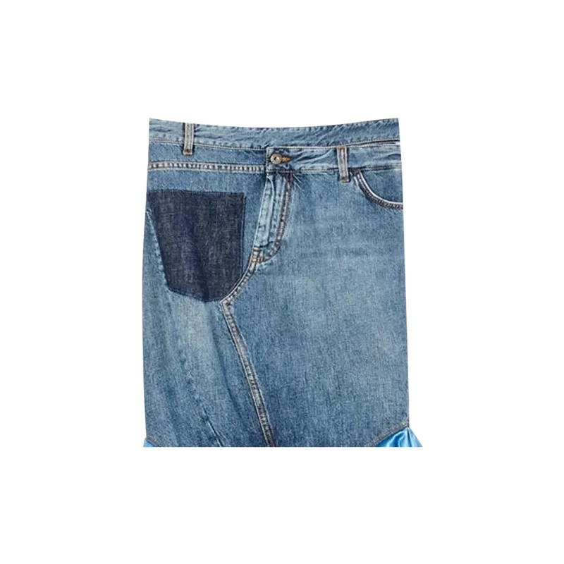 LOEWE Satin Panel Denim Skirt 'Blue Denim'-2