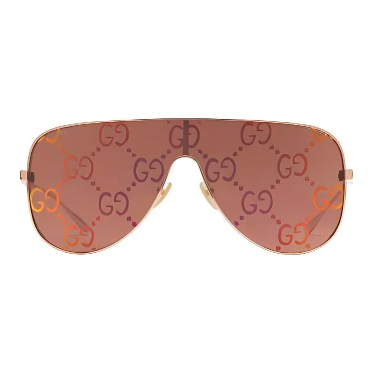 GUCCI Mask Sunglasses Shiny Rose Gold Toned Metal Frame-0