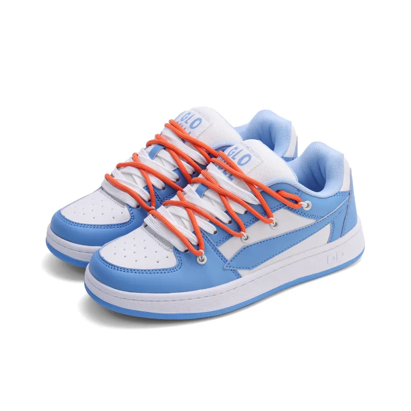 GLO BULL Skateboard Shoes Unisex Low Top Double Strap White Blue-2