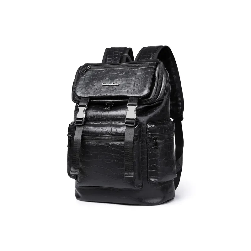Ceion Keust PU Fabric Backpack Regular Unisex Crocodile Pattern/Diamond Pattern-0