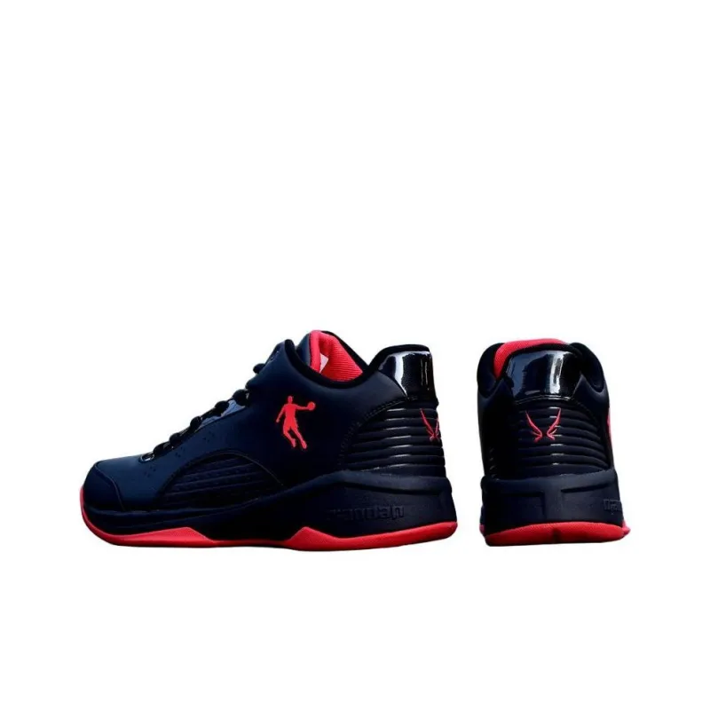 QIAODAN Shock Absorbers With Slip Resistant And Abrasion Resistant Properties Low Top Basketball Shoes Men's Black Red-1