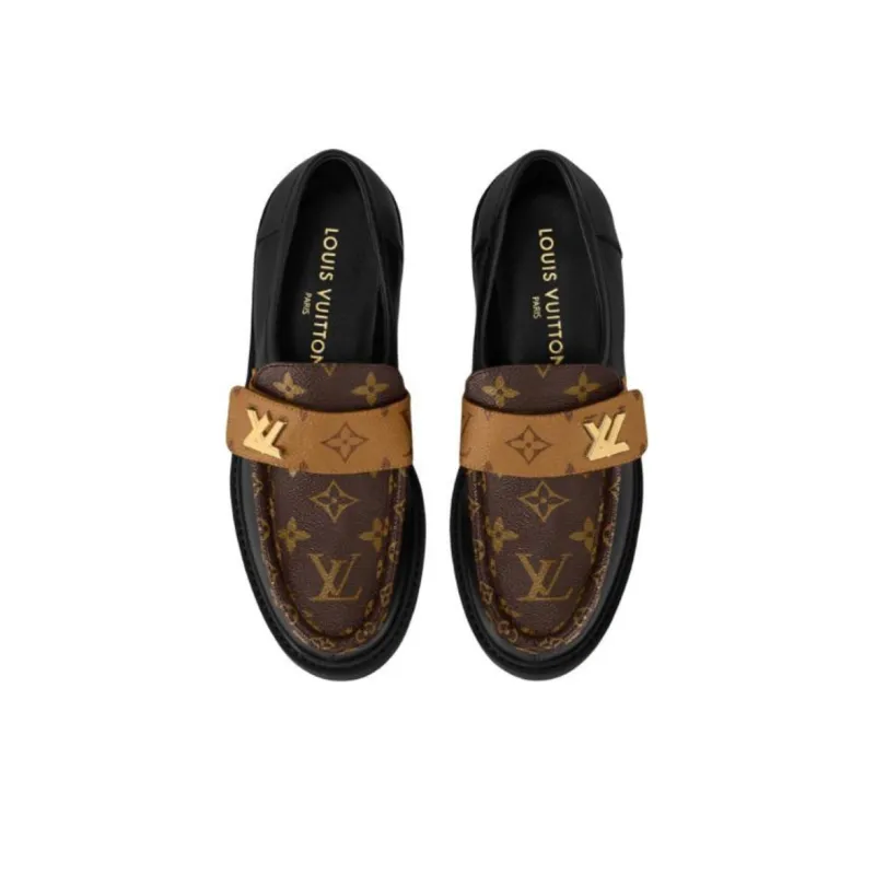 LOUIS VUITTON Academy Loafers Women's Black Brown-4