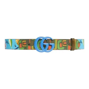 GUCCI Cow Leather Leather Belts Unisex Sky Blue Width: 4cm