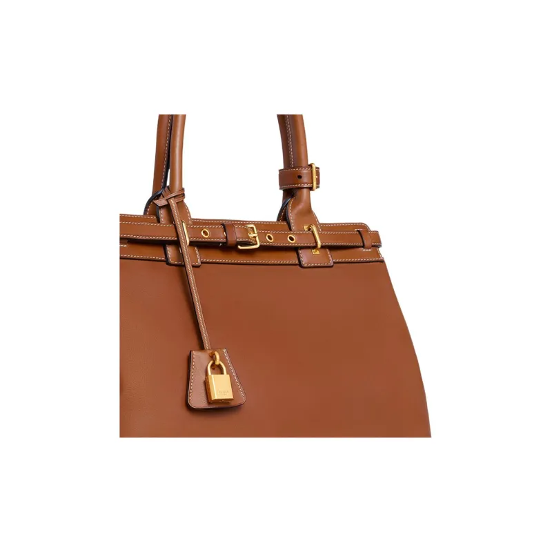 CELINE Natural Calfskin Handbag Women's Tawny Brown-4