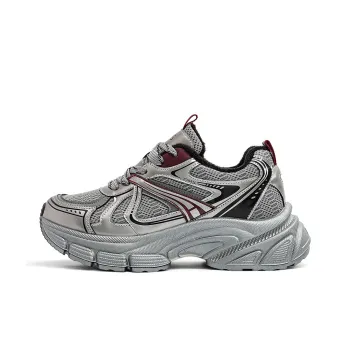 OMS Anti Slip And Wear Resistant Height Increasing Warm Low Top Chunky Sneakers Women's Gray Wine Red