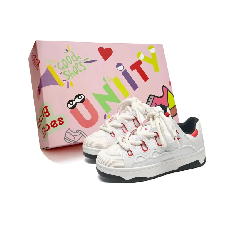 UNIITY Skateboard Shoes Unisex Low Top White Black/White Red-15