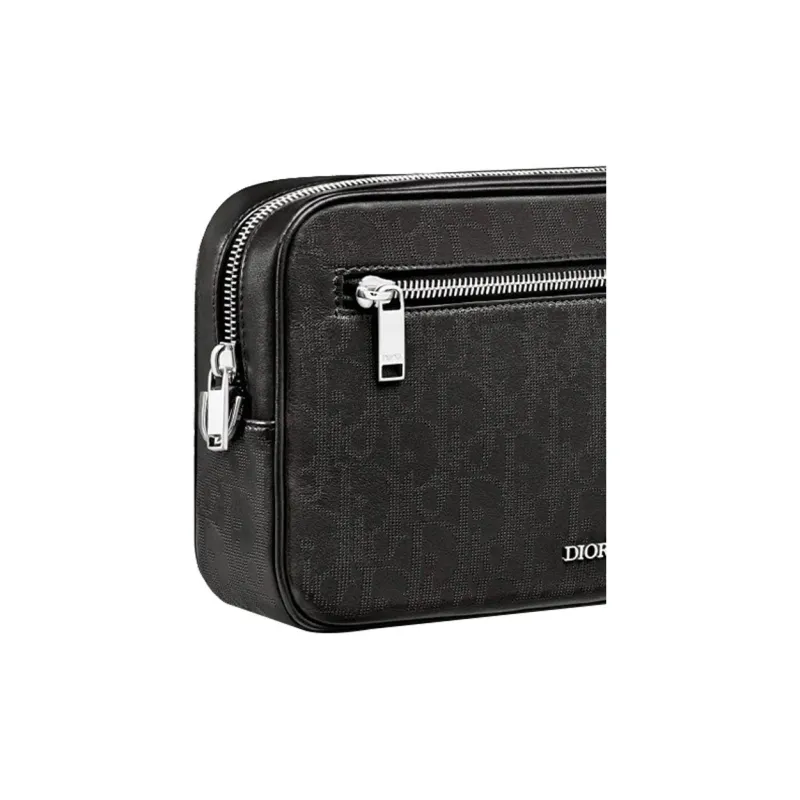 DIOR Smooth Calf Leather Makeup Bag Coin Purse Clutch Men's Black-3