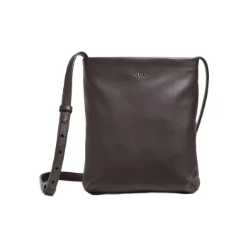 Zegna Cow Leather Shoulder Bag Crossbody Bag Men's Dark Brown