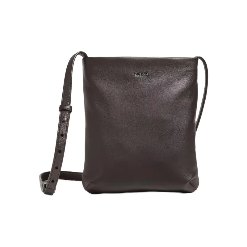 Zegna Cow Leather Shoulder Bag Crossbody Bag Men's Dark Brown-0
