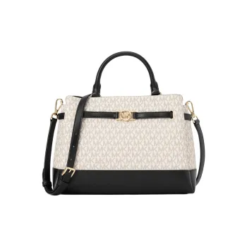 MICHAEL KORS Reed Coated Canvas Shoulder Bag, Crossbody Bag, Handbag Large Size Women's Vanilla & Black