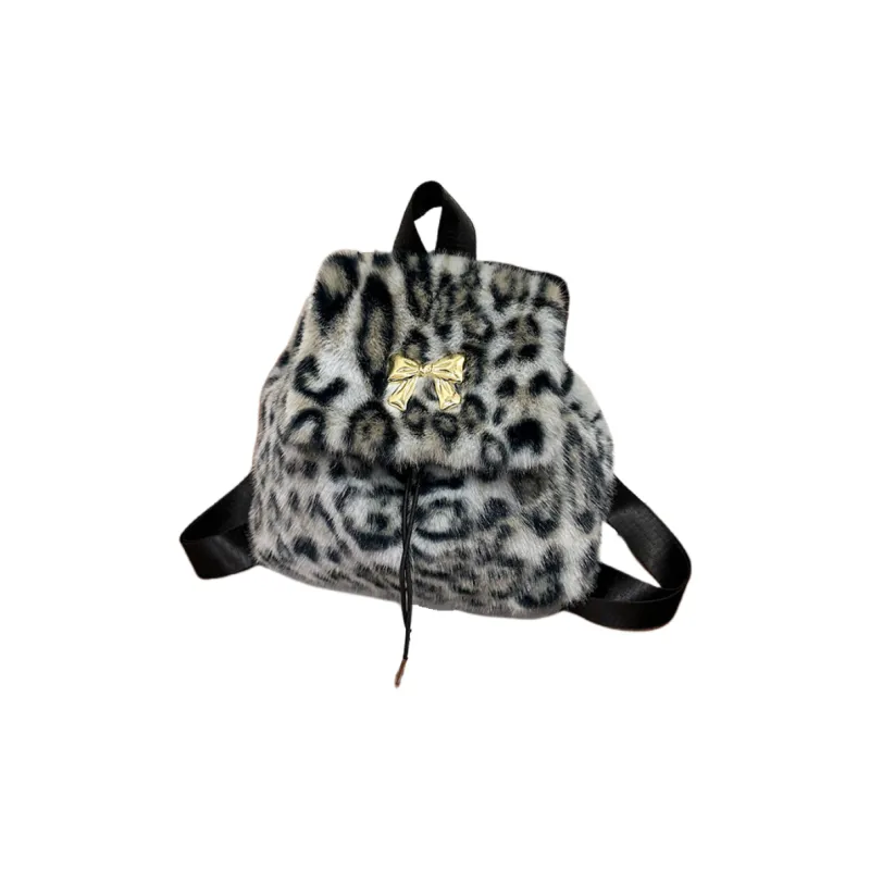 DALO Plush Backpack Regular Women's Black White Brown/Pink/Khaki-0