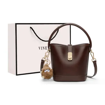 VINEY Cow Leather Handbag Shoulder Bag Crossbody Bag Bucket Bag Regular Women's Wine Coffee