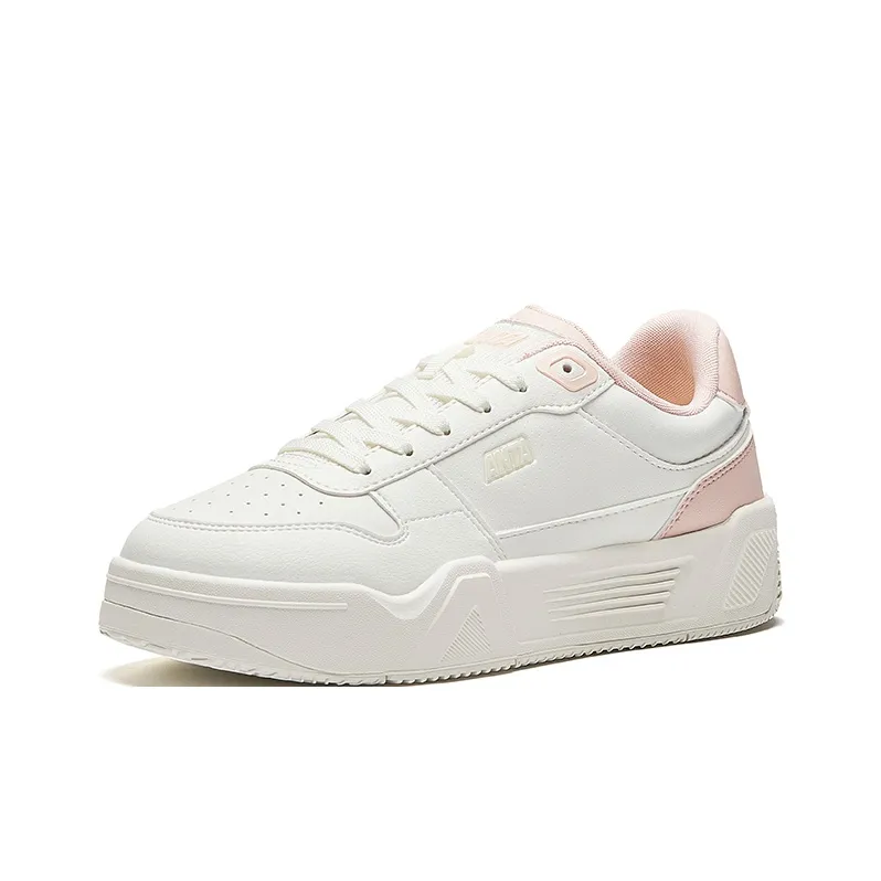 CHAOJIANTA Life Collection Anti-Slip Wear-Resistant Low-Top Skateboard Shoes Women's Ivory White Super Pink-1
