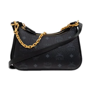 MCM Recycled Nylon Shoulder Bag Small Size Women's Black