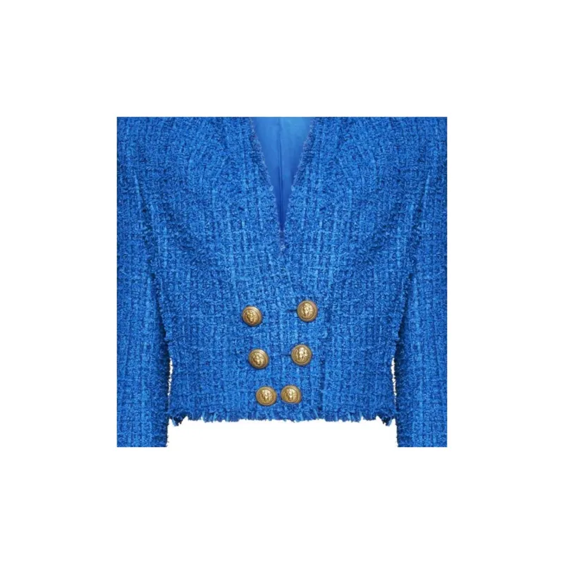BALMAIN Double breasted Cropped Tweed Jacket-3