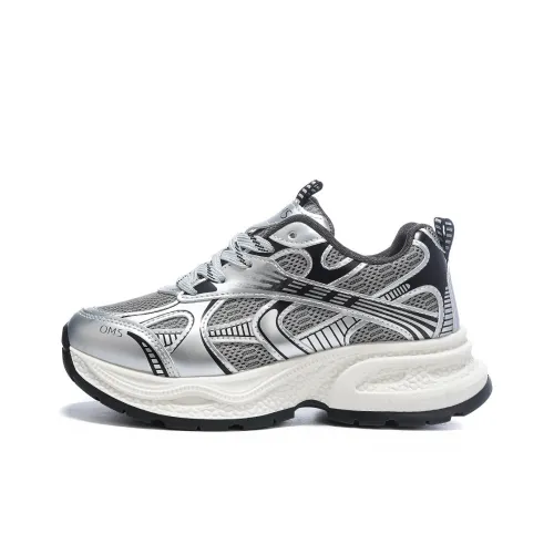 OMS Anti Slip And Wear Resistant Height Increasing Warm Low Top Chunky Sneakers Women's Silver Gray