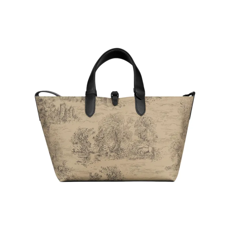 DIOR Toujours Cotton With Calfskin Tote Bag, Shopping Bag, Indigenous Bag, Handbag Medium Size Women's Beige & Black-1
