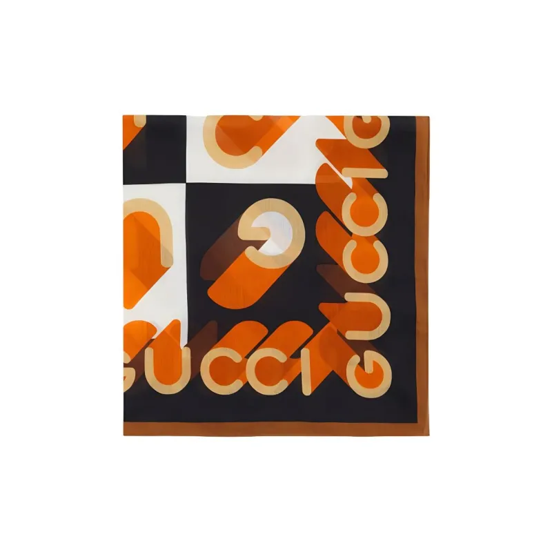 GUCCI Silk Scarves Men's Black/Orange-1
