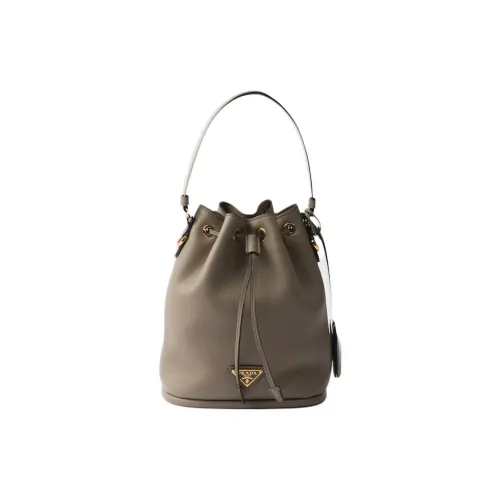 PRADA Leather Bucket Bags Shoulder Bag Crossbody Bag Handbag Mini Women's Clay Gray