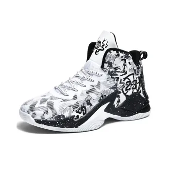 BIANSULONG Cushioned Slip Resistant Abrasion Resistant High Top Basketball Shoes Unisex White Black