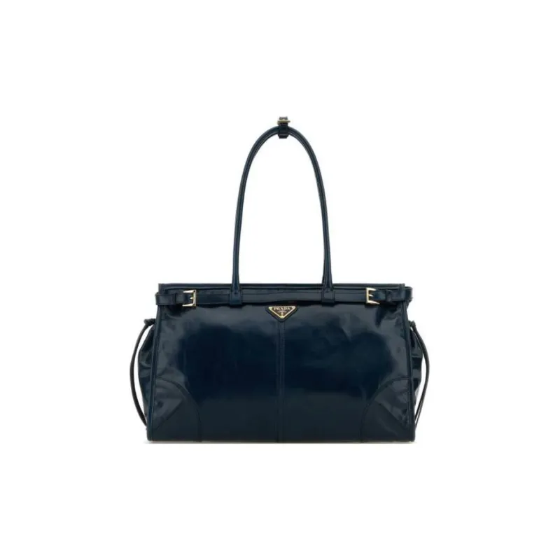 PRADA Leather Shoulder Bag Tubas Women's Dark Blue-0