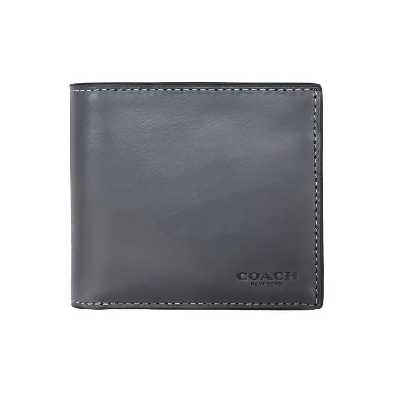 COACH Billfold Wallet Double-Layer Cow Leather Material Card Holder Gift Box Set Wallet Unisex Gray-0