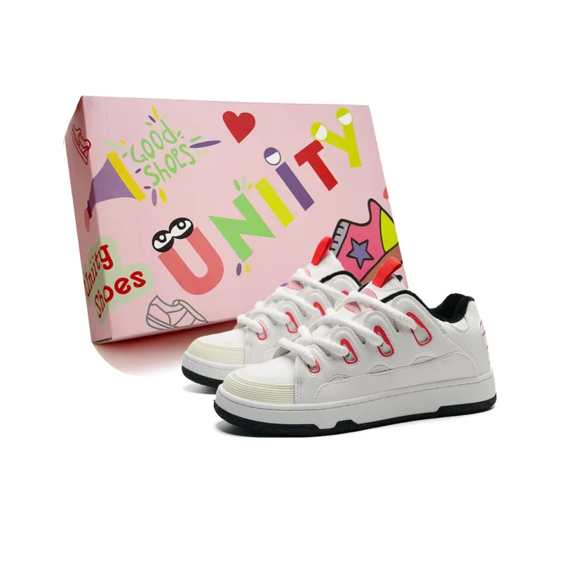 UNIITY Skateboard Shoes Unisex Low Top White Black/White Red-5