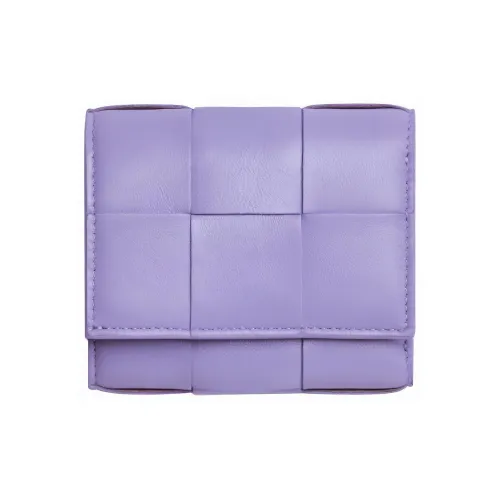 Bottega Veneta Sheepskin Cow Leather Patchwork Wallet Small Size Women's Wisteria Purple