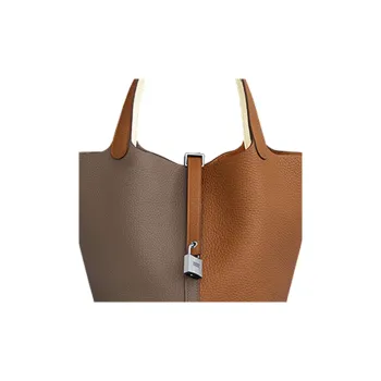 HERMES Picotin Lock Maurice Calfskin Basket Bag Handbag Bucket Bag Women's Gold/Elephant Gray/Gray White